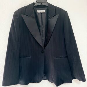 Tahari Black Satin-Lapel Pinstripe Blazer